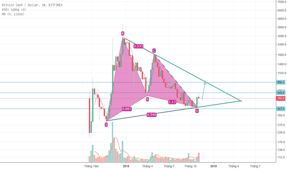 BCHUSD: bullish butterfly. BCH về mốc 850$ trong vòng 1 tháng tới