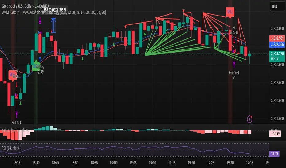 thaungkmitl作成のW/M Pattern + MACD/RSI Confirm Strategy — TradingView