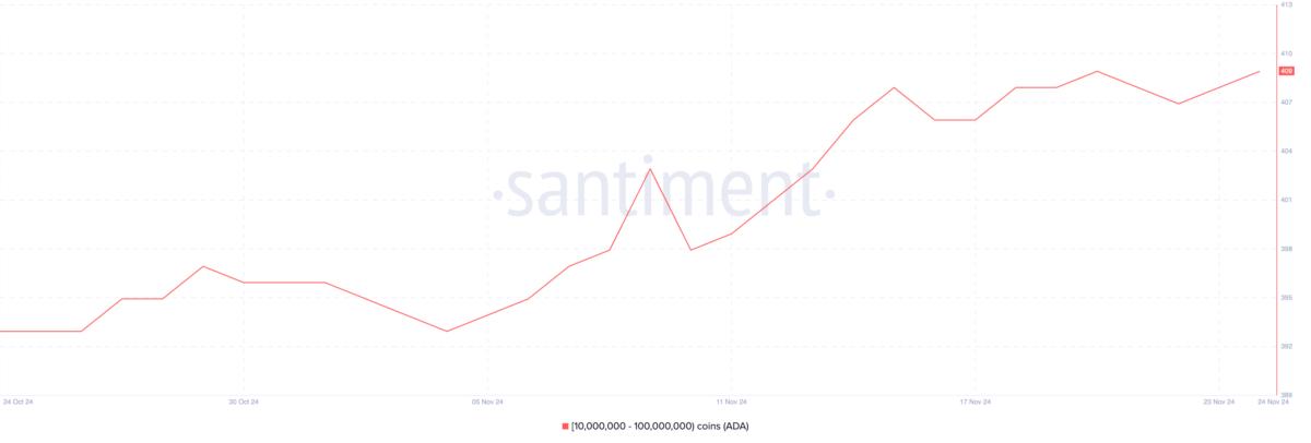 ADA Addresses Holding Between 10,000,000 and 100,000,000.