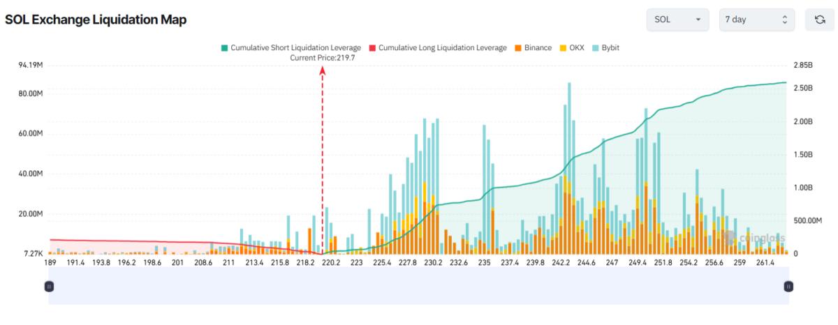 Карта ликвидаций на бирже SOL. Источник: Coinglass