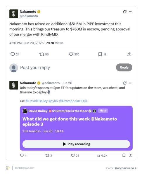 Nakamoto Holdings announcement on X