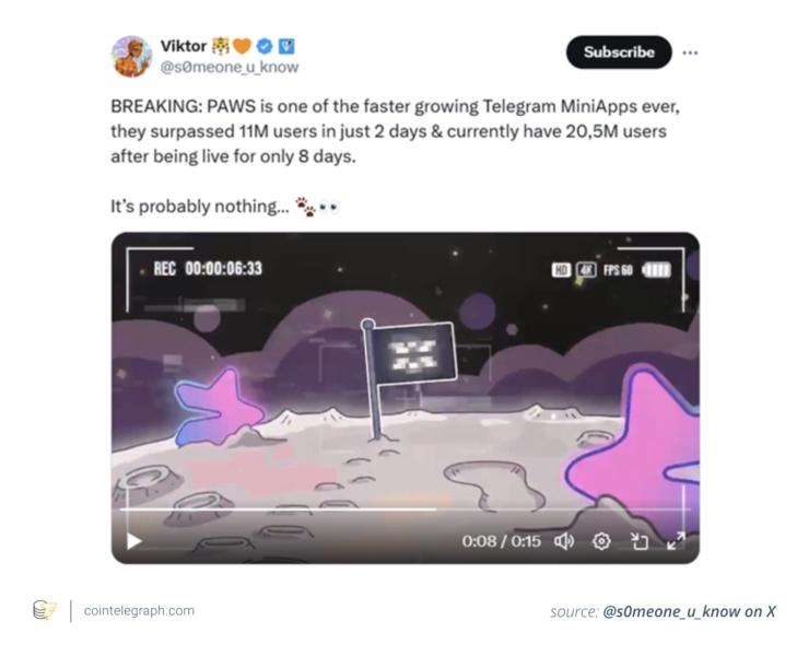 PAWS massive userbase on Telegram