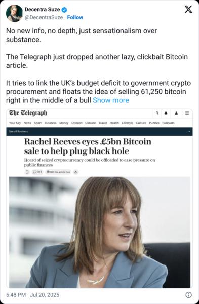 🟨"Regno Unito: in vendita 5 miliardi di sterline in Bitcoin sequestrati per il bilancio"