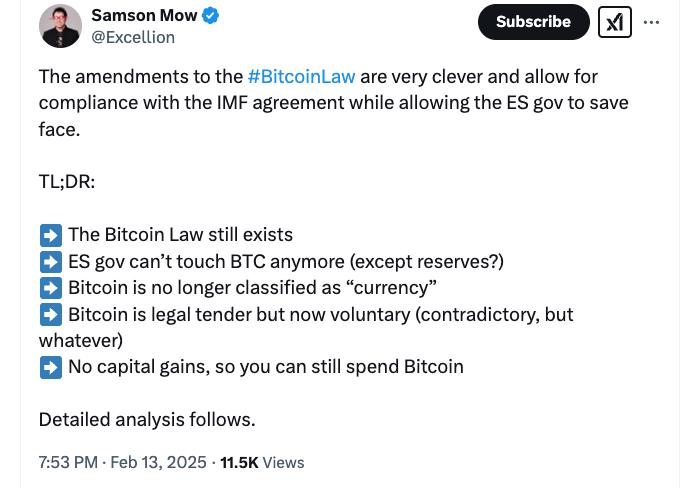 IMF, Samson Mow, El Salvador, Policy