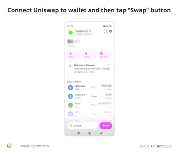 Connect Uniswap to wallet and then tap Swap button
