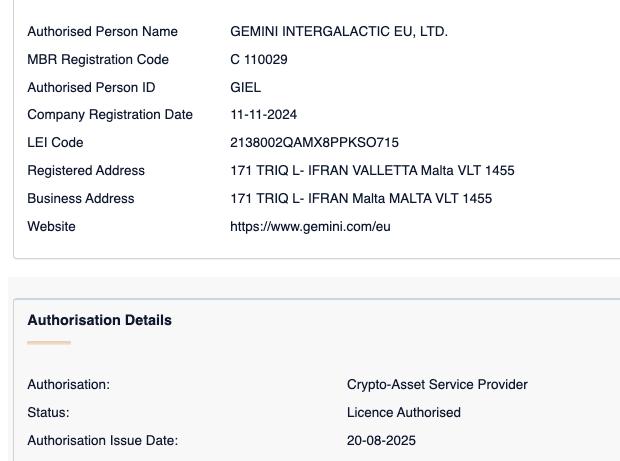 Gemini, Cryptocurrency Exchange, Winklevoss Twins, Malta, MiCA