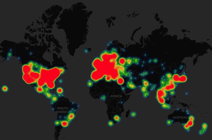 Ethereum nodes world map