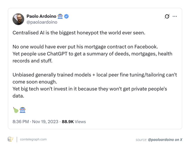Ardoino criticizing centralized AI