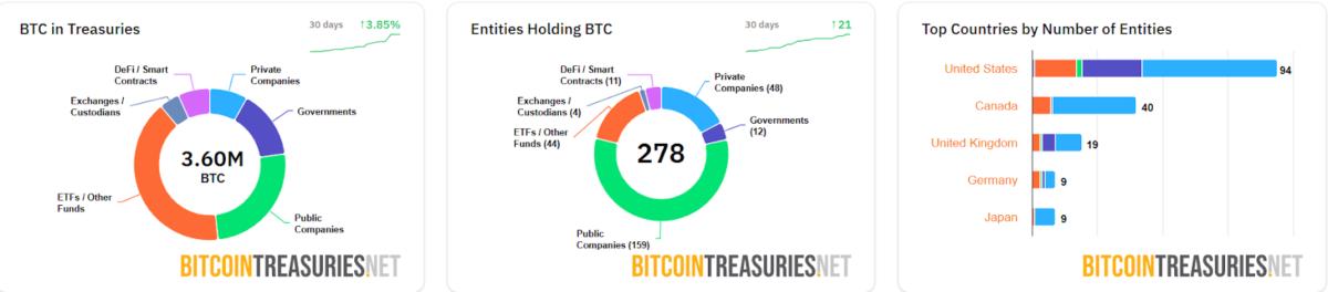🟨"Crescita Esponenziale di Bitcoin tra le Aziende: 35 Enti Pubblici Superano 1.000 BTC"