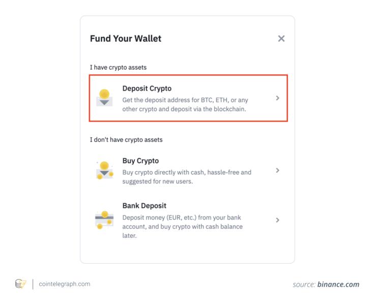Depositing crypto on Binance