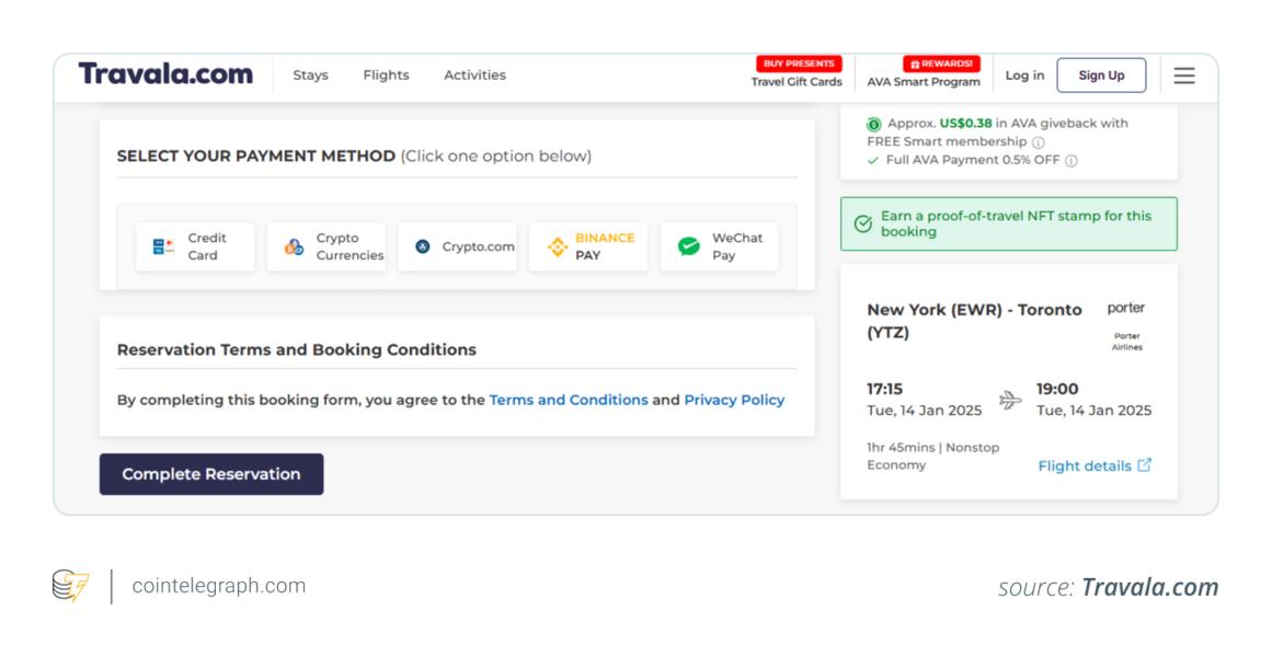 Crypto as a payment method on Travala