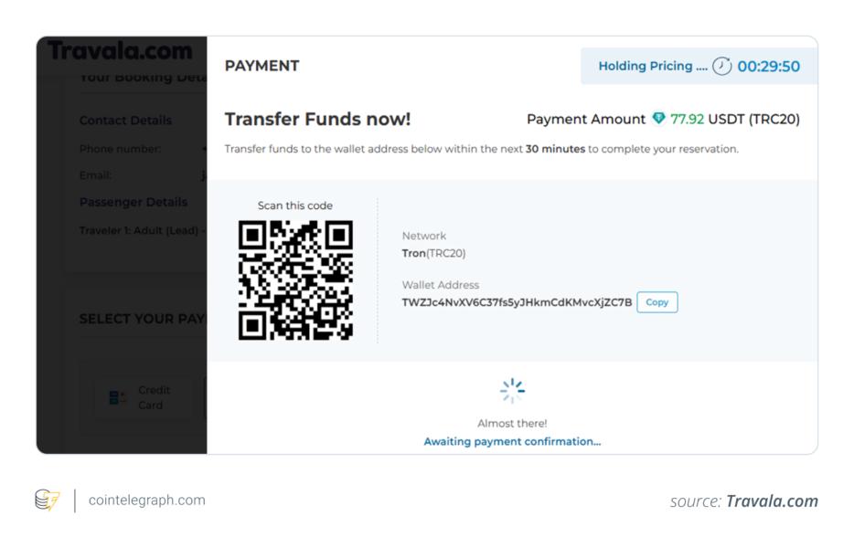 Transfer funds to Travala.com to confirm your reservation