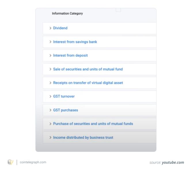Highlight the option - Receipts on transfer of virtual digital asset
