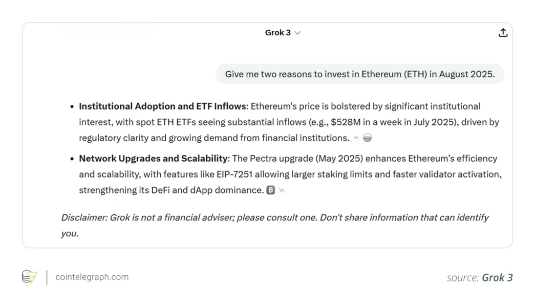 Grok 3 output on investing in Ethereum