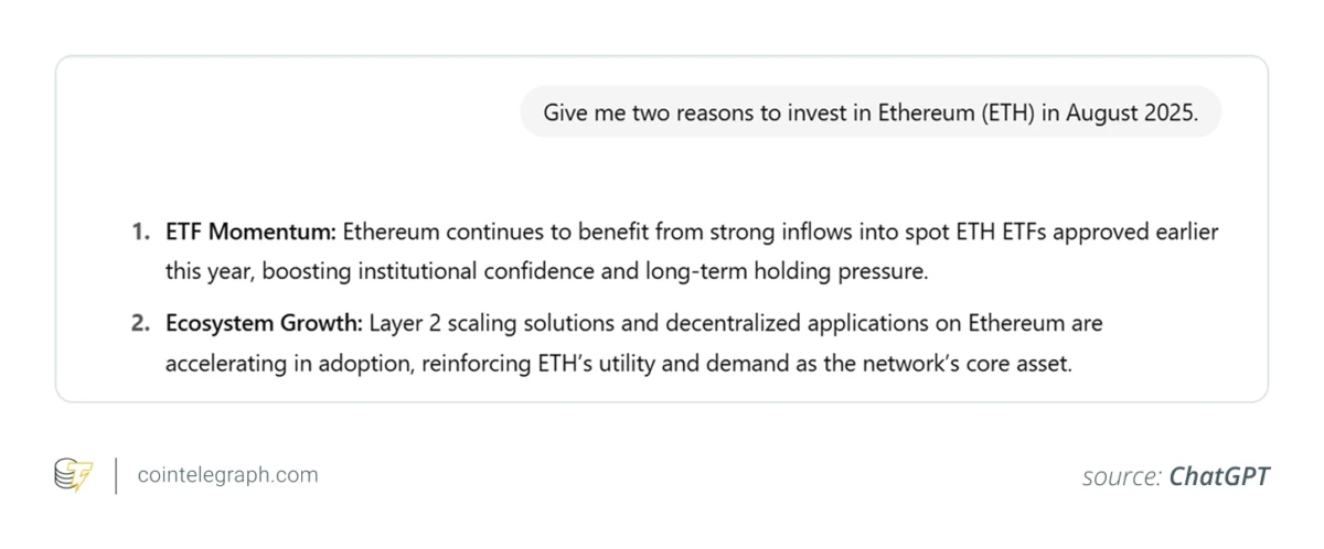 ChatGPT output on investing in Ethereum