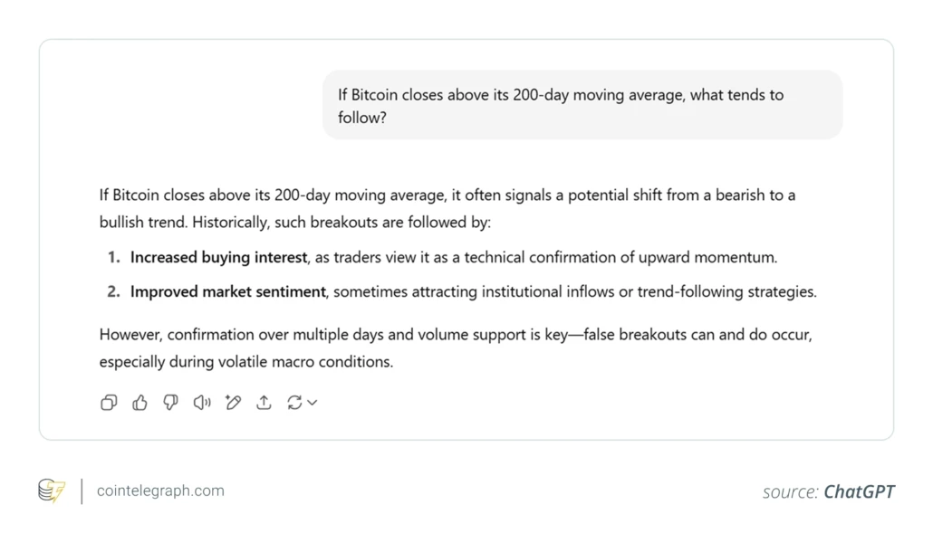 ChatGPT response on 200-day moving average