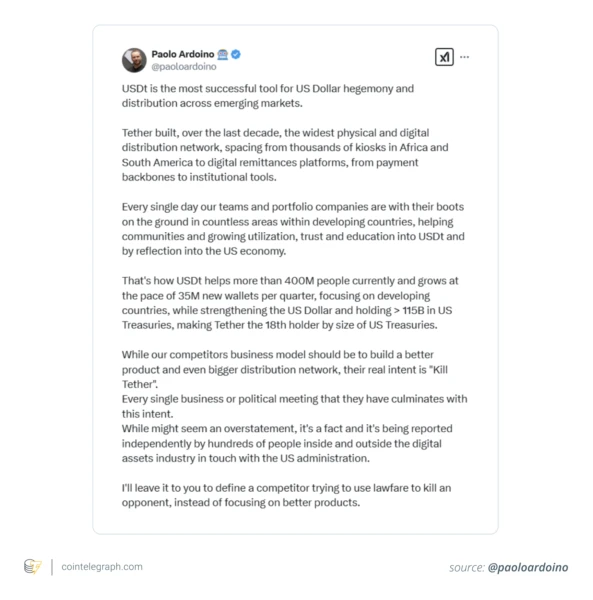 How Ardoino sees Tether (USDT) differently