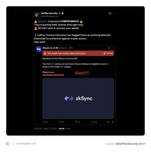 @zksync X account got compromised in May 2025
