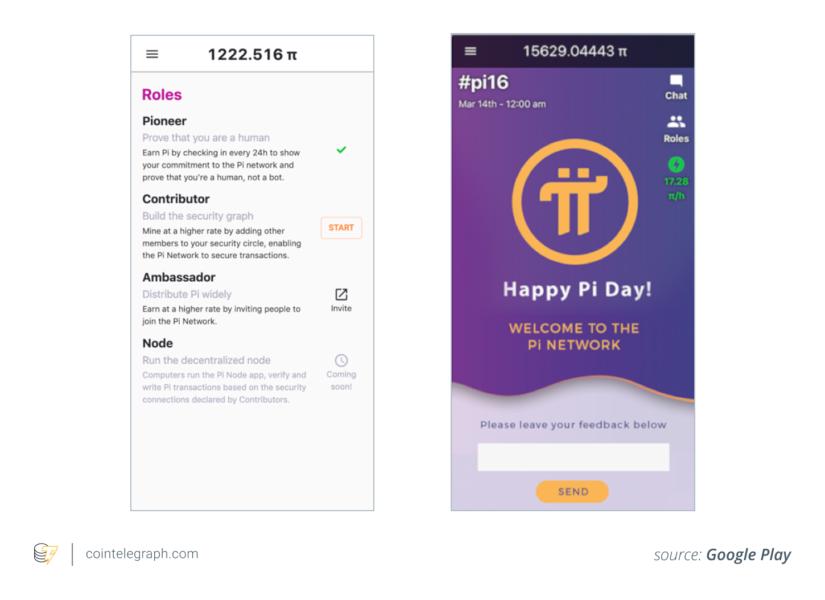 Pi Network's interface as shown on the Google Play store