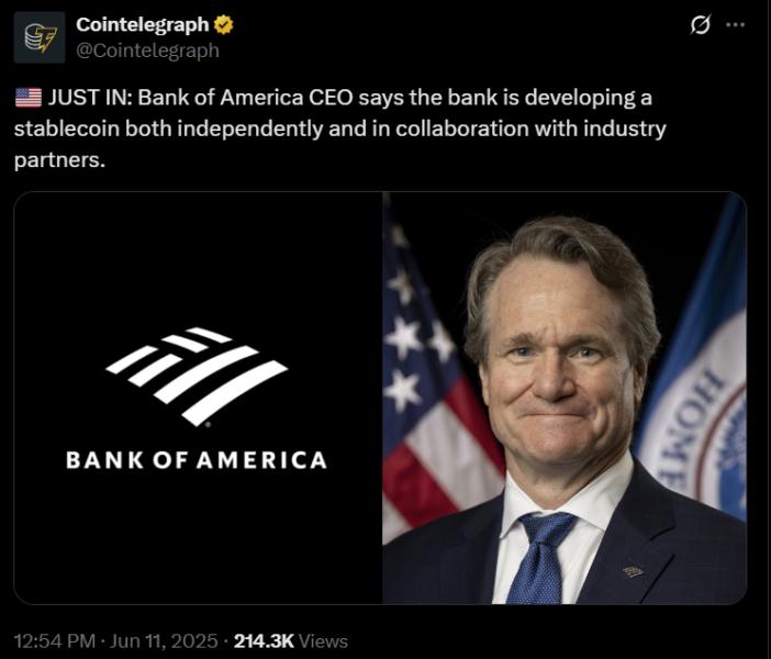 🟨"Bank of America Esplora le Stablecoin per Innovare i Pagamenti"