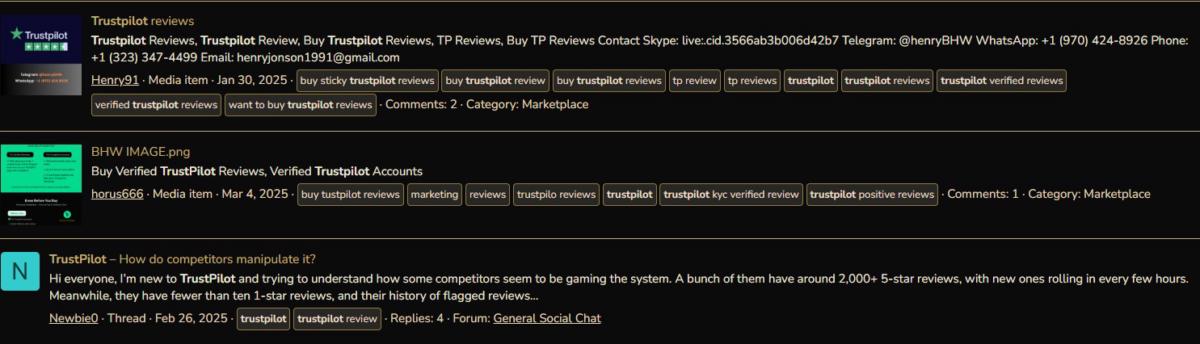 Black Hat World forum posts advertising fake reviews