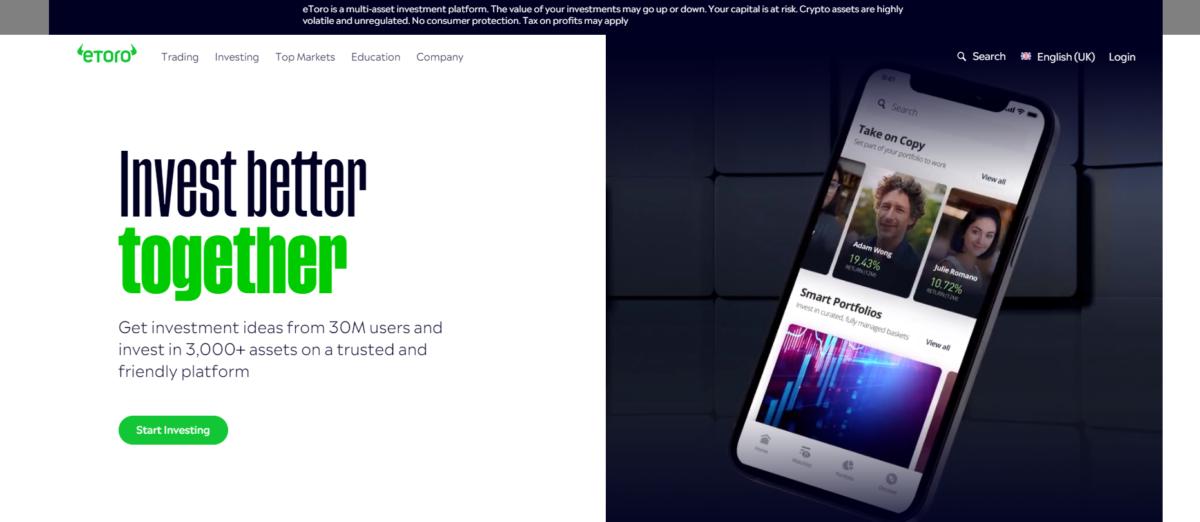 For comparison, a screenshot showing the original eToro website. Source: eToro.com