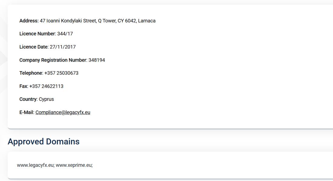 LegacyFX's license. Source: CySEC