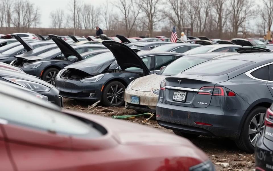 AI generated image of Tesla in a junkyard