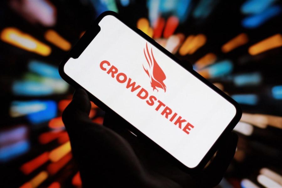 Close up view of modern smartphone screen with crowdstrike logo — Stock Editorial Photography