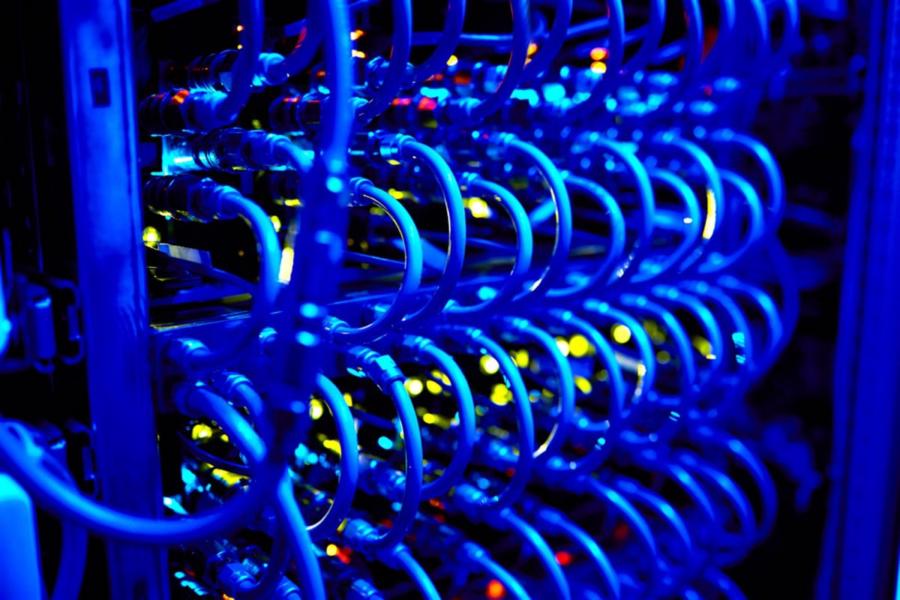 Supercomputer with rows of cables