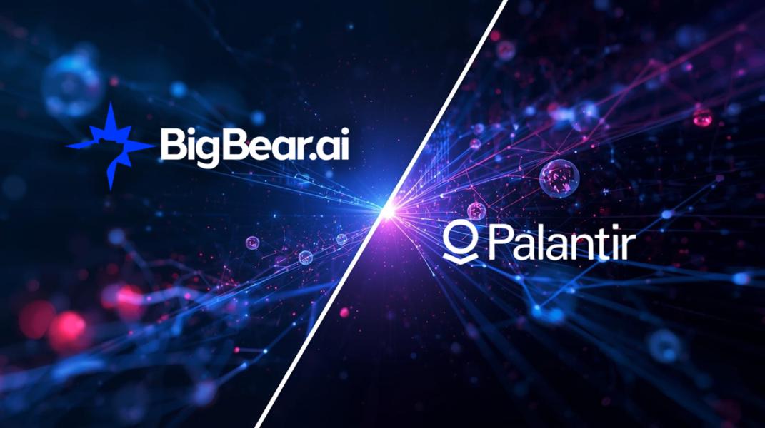 BigBear.ai and Palantir logos against a space black background
