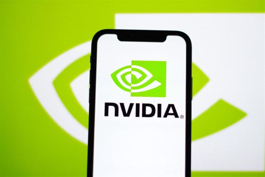Logo of NVIDIA is displayed on a smartphone screen — Stock Editorial Photography