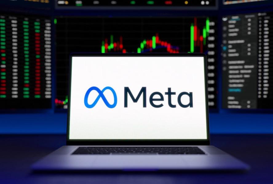 Meta logo on a screen trading stock market