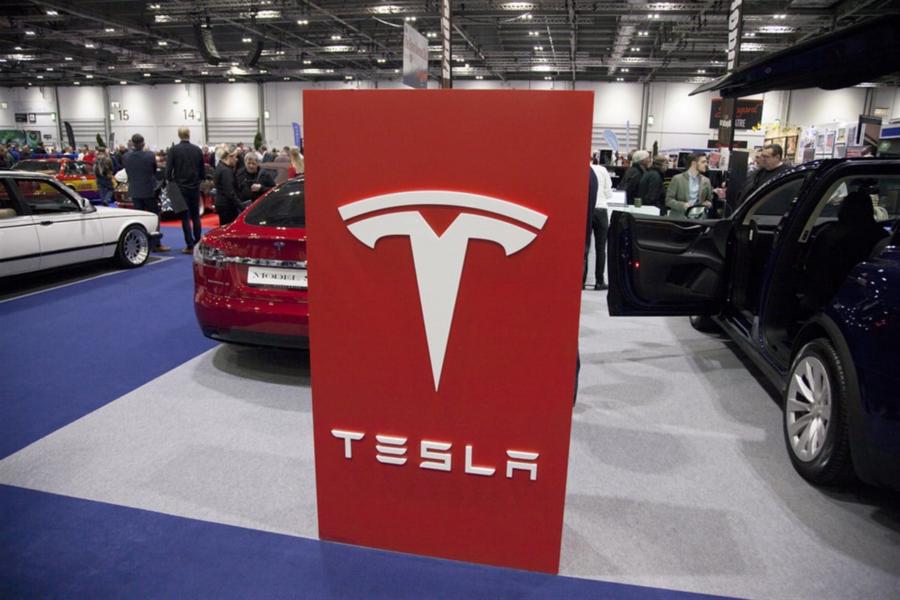 LONDON, UK - FEBRUARY 15th 2019: Tesla car brand on show at the Classic car show