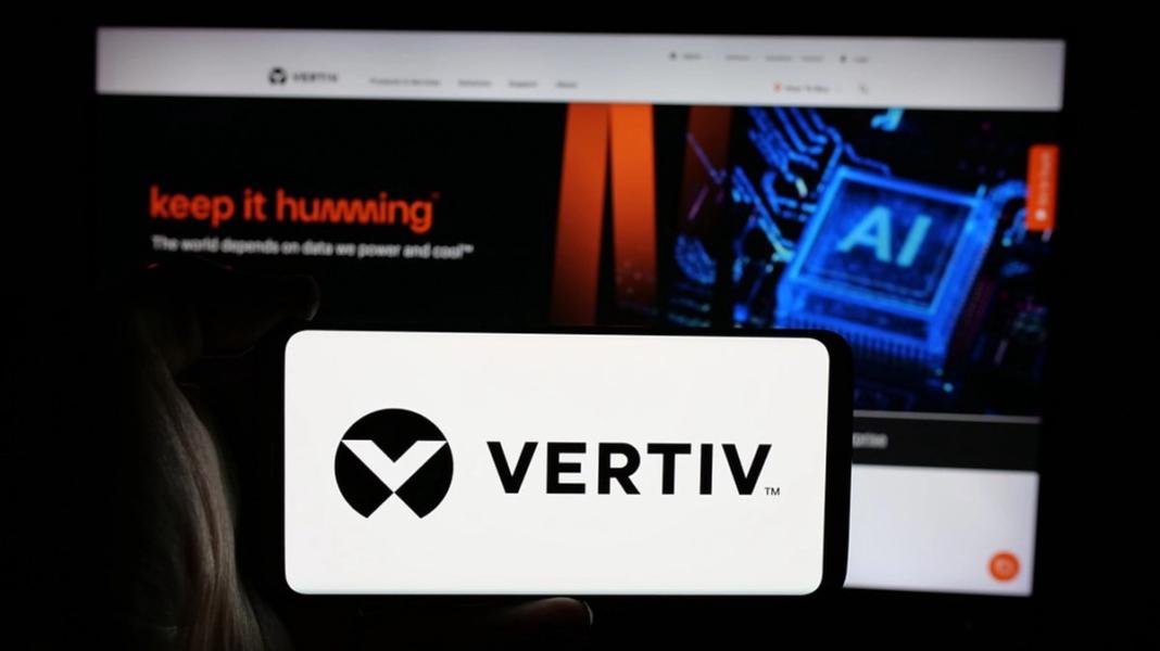 Vertiv logo on cellphone 