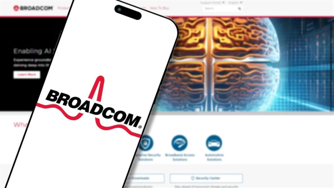 Istanbul, Turkey - 27 March 2024: Broadcom logo on smartphone screen with its website in background. Broadcom is a technology company that designs and supplies semiconductor software solutions — Stock Editorial Photography
