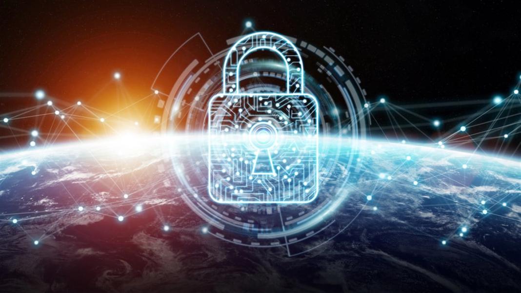 Cyber security on planet Earth 3D rendering — Photo