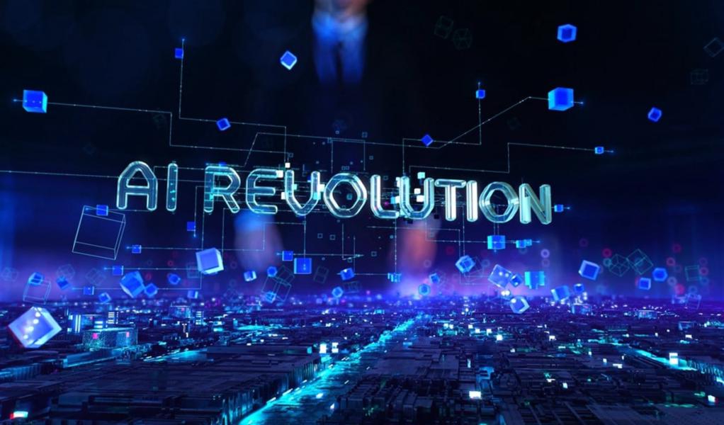 Digital technology hitech concept photo. Dynamic digital background. AI Revolution.