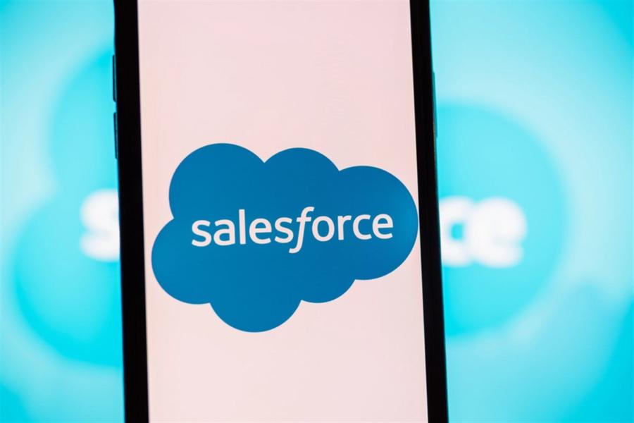 Smartphone with salesforce logo on the screen. - Stock Editorial Photography