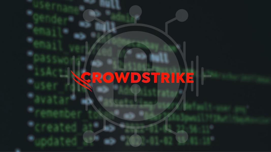 CrowdStrike logo imposed over lines of code