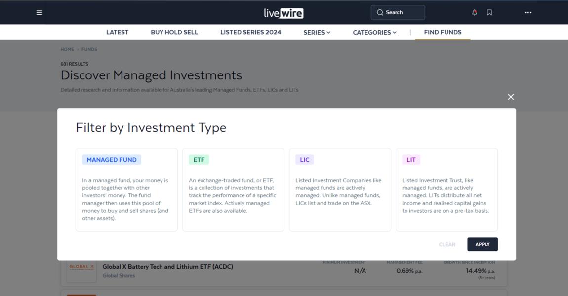 Livewire Fund Funds page