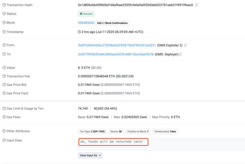 اخبارHappy Ending: Crypto Hacker Returns Funds From $42 Million GMX Exploit