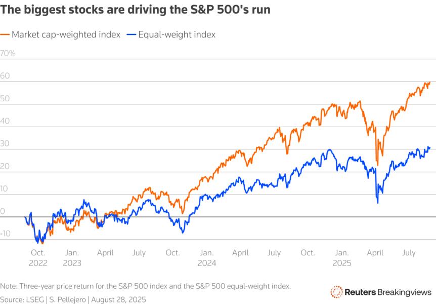 A line chart depicting the biggest stocks driving the S&P 500's run.