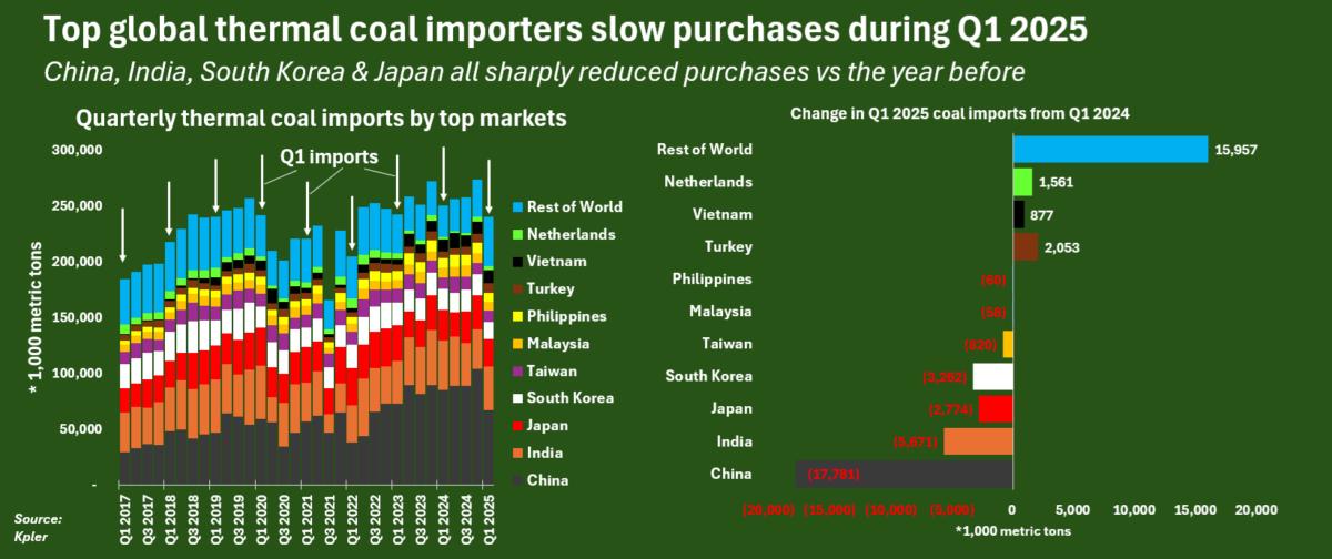 Top global thermal coal importers slow purchases during Q1 2025