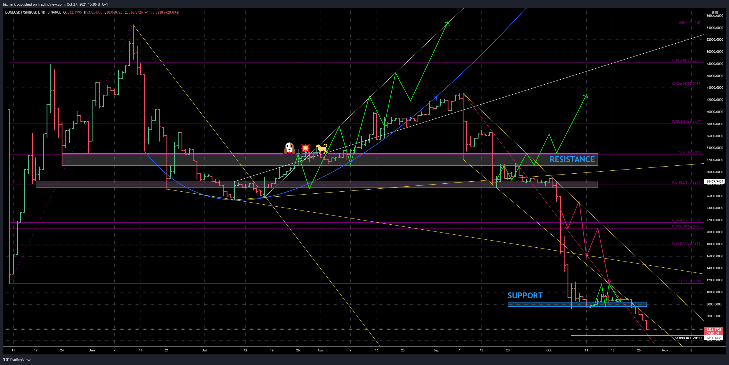 BINANCE:DOGEUSDT/BINANCE:SHIBUSDT Chart Image by bizmark