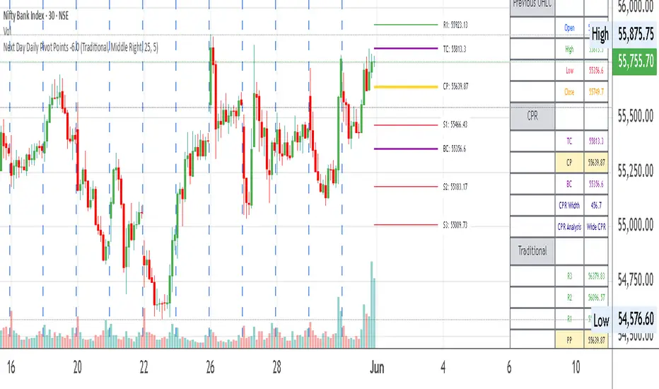 Next Day Daily Pivot Points -6.0 — Indicator by AnilJoshi — TradingView